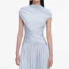 Blue Jersey Gathered Midi Dress