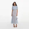 Blue Lace Cape Midi Dress
