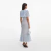 Blue Lace Cape Midi Dress
