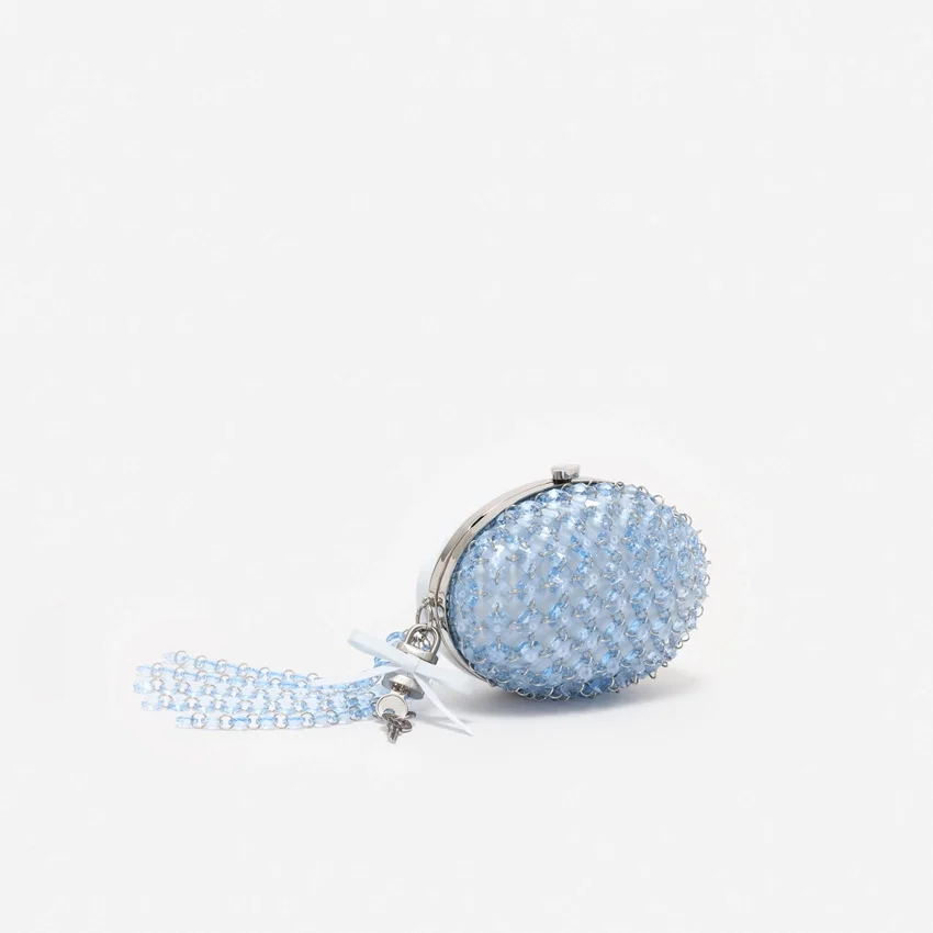 Blue Oval Crystal Chain Clutch Bag Blue Oval Crystal Chain Clutch Bag