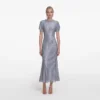 Blue Rhinestone Mesh Midi Dress