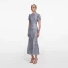 Blue Rhinestone Mesh Midi Dress