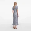 Blue Rhinestone Mesh Midi Dress