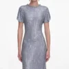 Blue Rhinestone Mesh Midi Dress