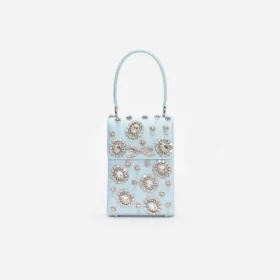 Blue Satin Crystal Mini Bow Bag