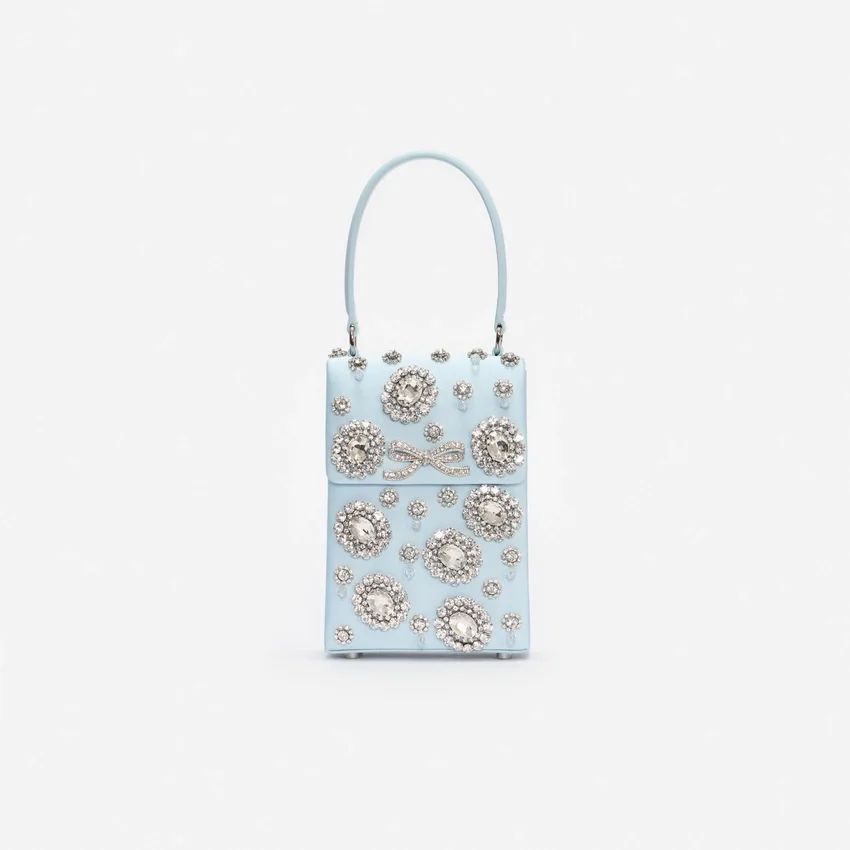 Blue Satin Crystal Mini Bow Bag Blue Satin Crystal Mini Bow Bag
