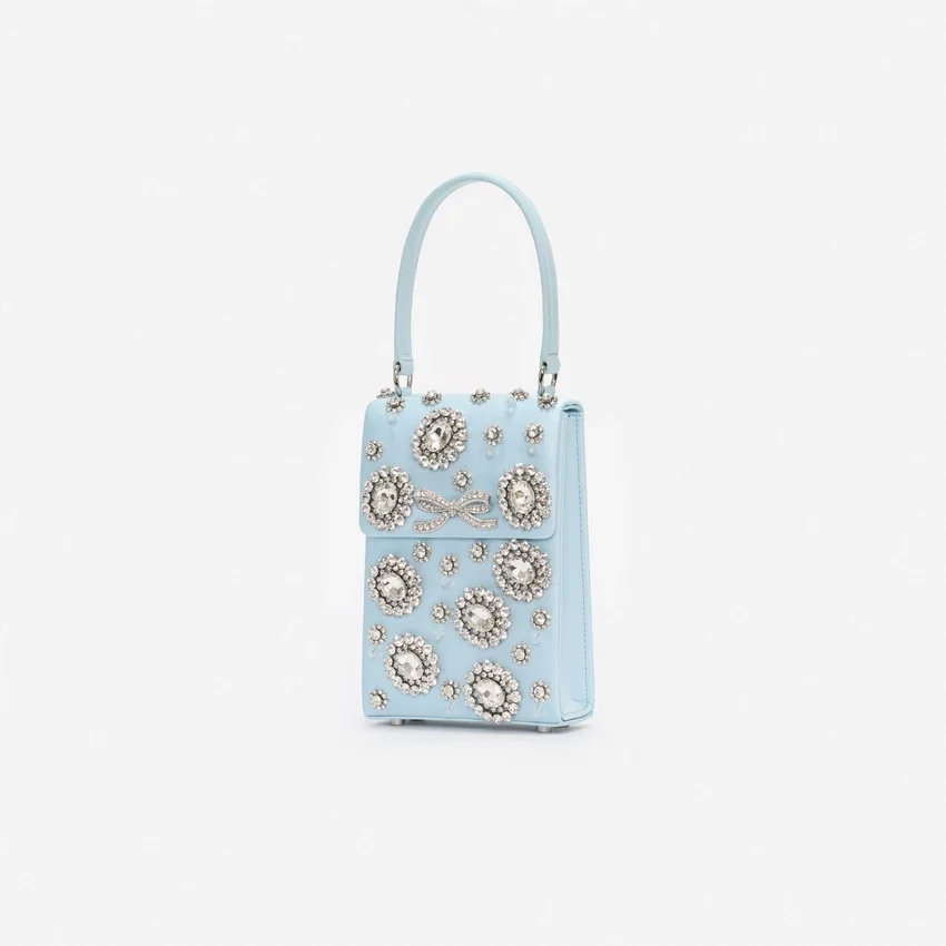 Blue Satin Crystal Mini Bow Bag Blue Satin Crystal Mini Bow Bag
