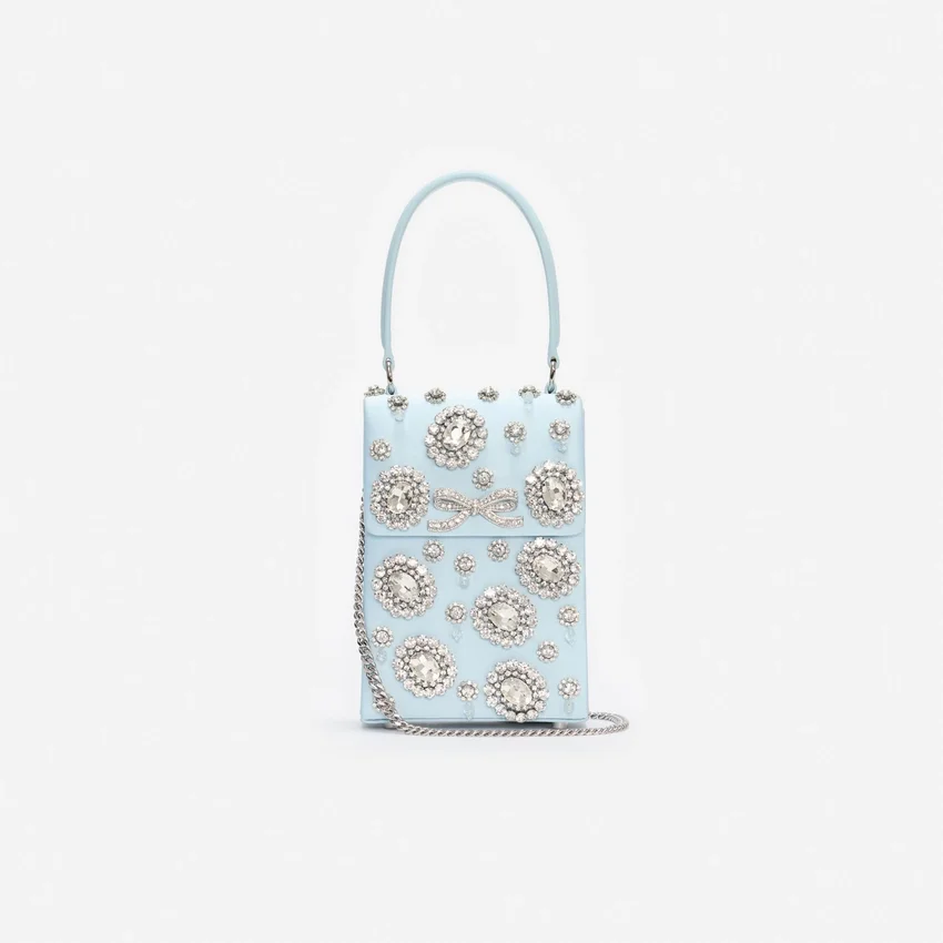 Blue Satin Crystal Mini Bow Bag Blue Satin Crystal Mini Bow Bag