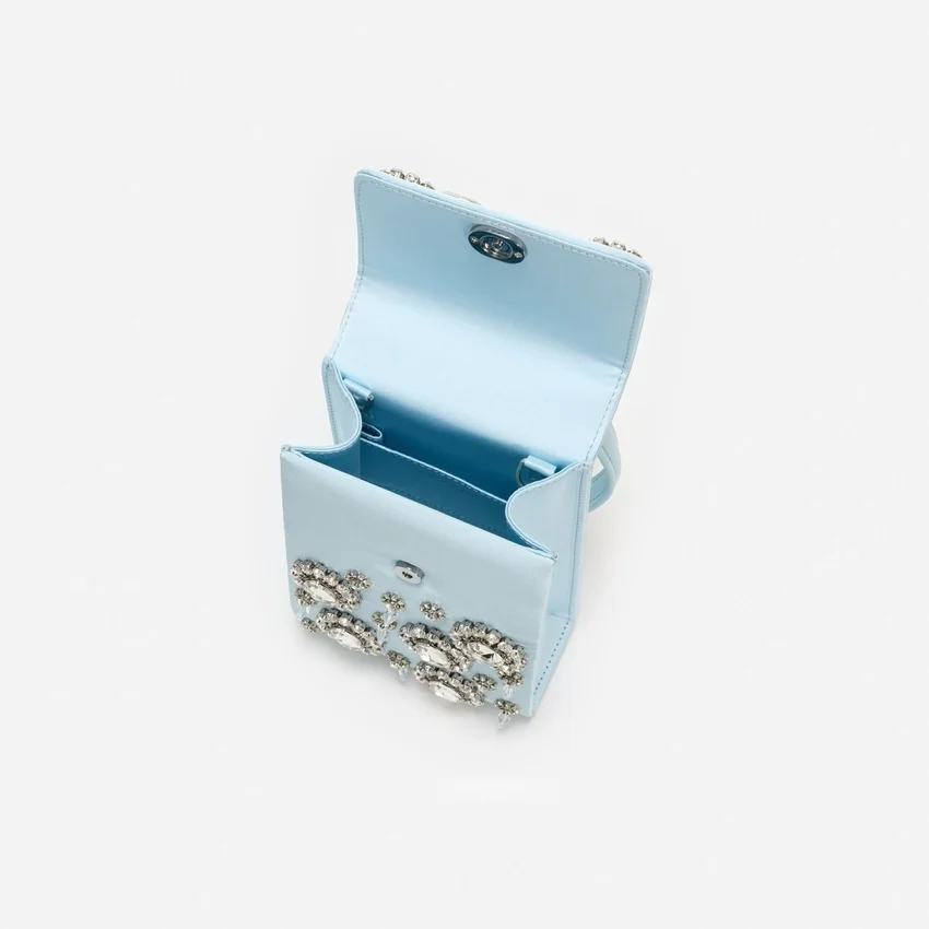 Blue Satin Crystal Mini Bow Bag Blue Satin Crystal Mini Bow Bag