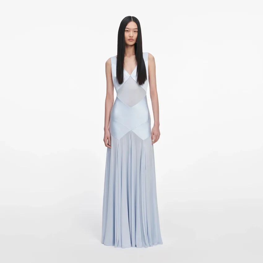 Blue Satin Jersey Maxi Dress Blue Satin Jersey Maxi Dress