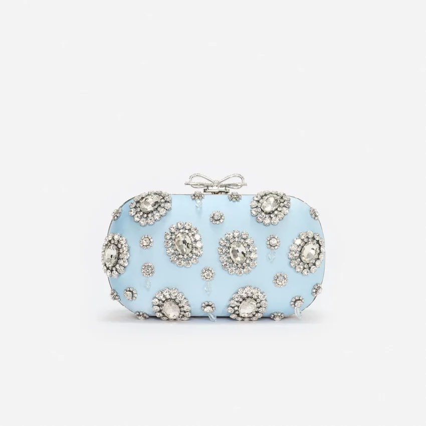 Blue Satin Multi Crystal Clutch Bag Blue Satin Multi Crystal Clutch Bag