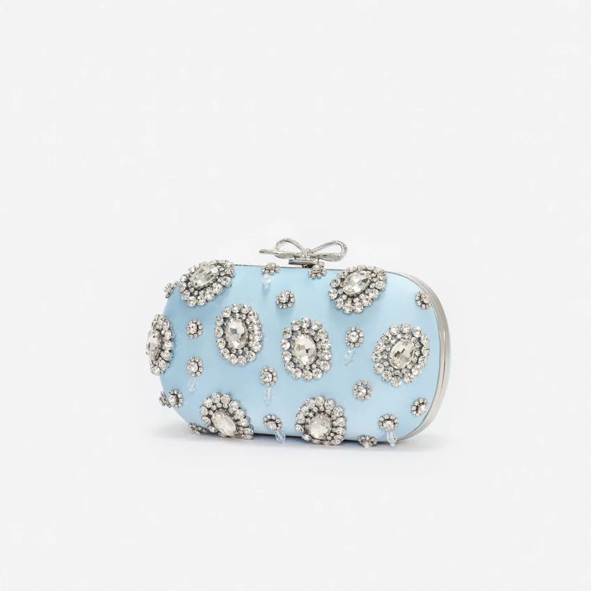 Blue Satin Multi Crystal Clutch Bag Blue Satin Multi Crystal Clutch Bag