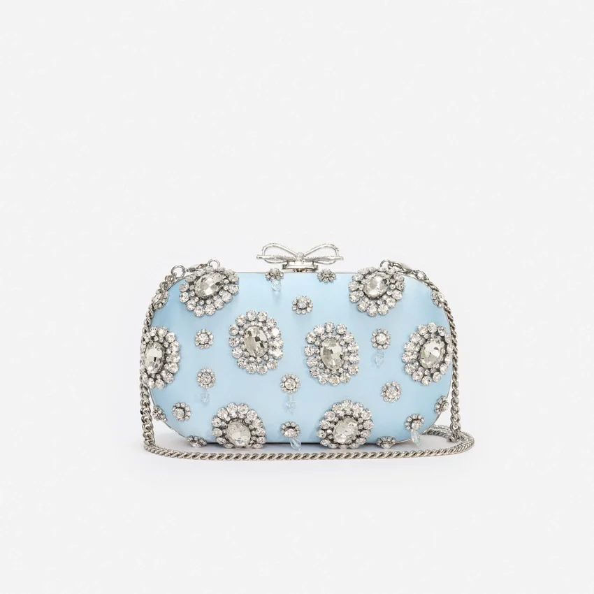 Blue Satin Multi Crystal Clutch Bag Blue Satin Multi Crystal Clutch Bag