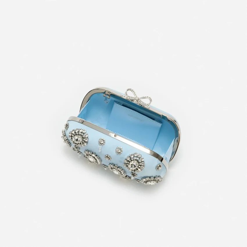 Blue Satin Multi Crystal Clutch Bag Blue Satin Multi Crystal Clutch Bag
