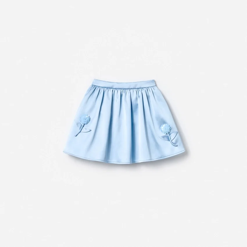Blue Satin Sequin Flower Skirt Blue Satin Sequin Flower Skirt