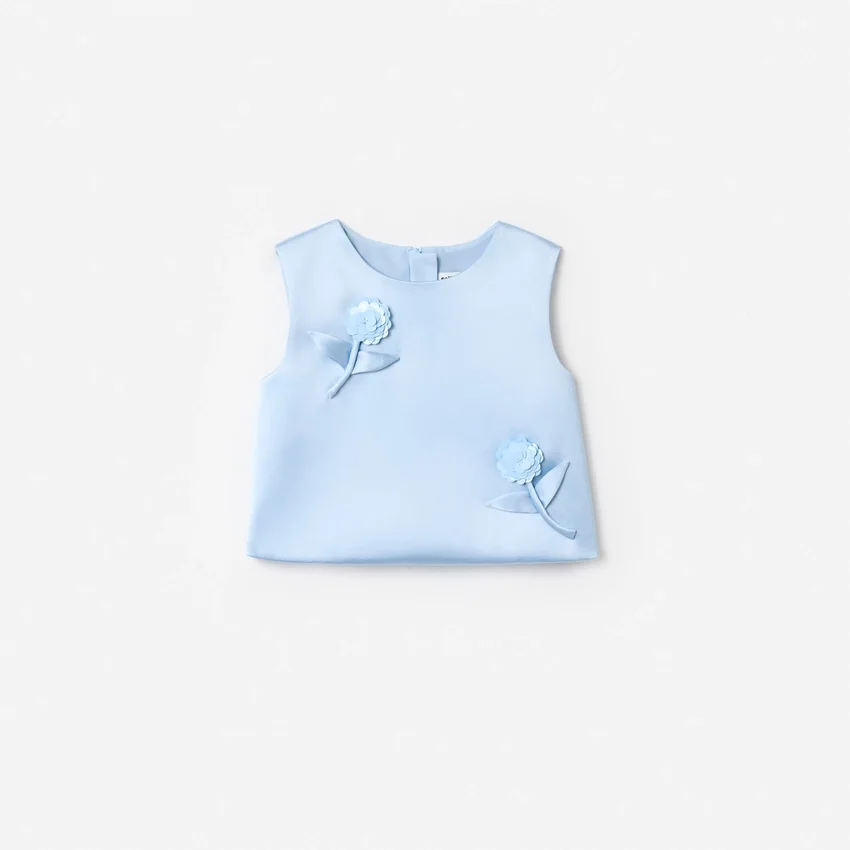Blue Satin Sequin Flower Top Blue Satin Sequin Flower Top