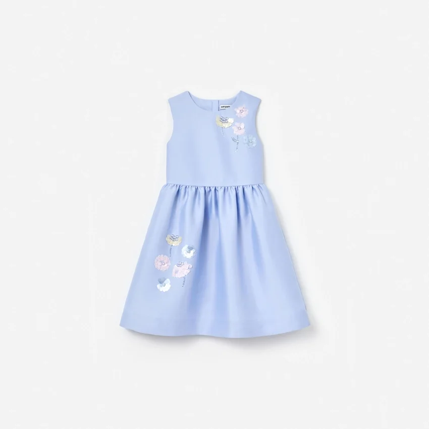 Blue Taffeta Sequin Embellished Dress Blue Taffeta Sequin Embellished Dress