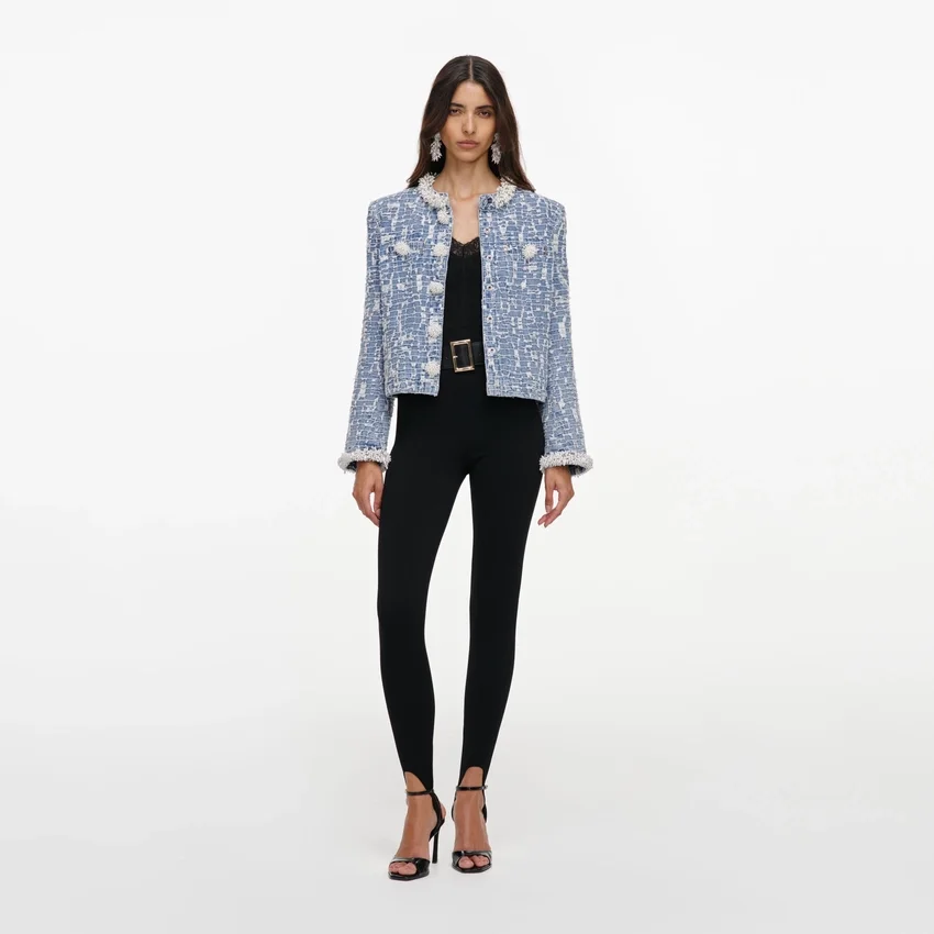 Blue Textured Denim Jacket Blue Textured Denim Jacket