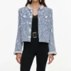 Blue Textured Denim Jacket Blue Textured Denim Jacket