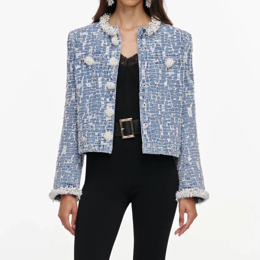 Blue Textured Denim Jacket Blue Textured Denim Jacket