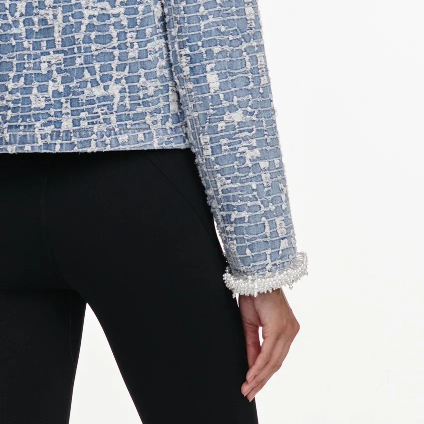 Blue Textured Denim Jacket Blue Textured Denim Jacket
