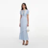 Blue Viscose Lace Midi Dress