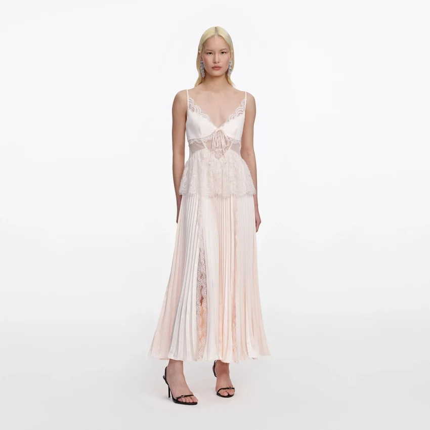 Blush Satin Lace Midi Dress Blush Satin Lace Midi Dress