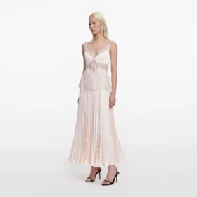 Blush Satin Lace Midi Dress