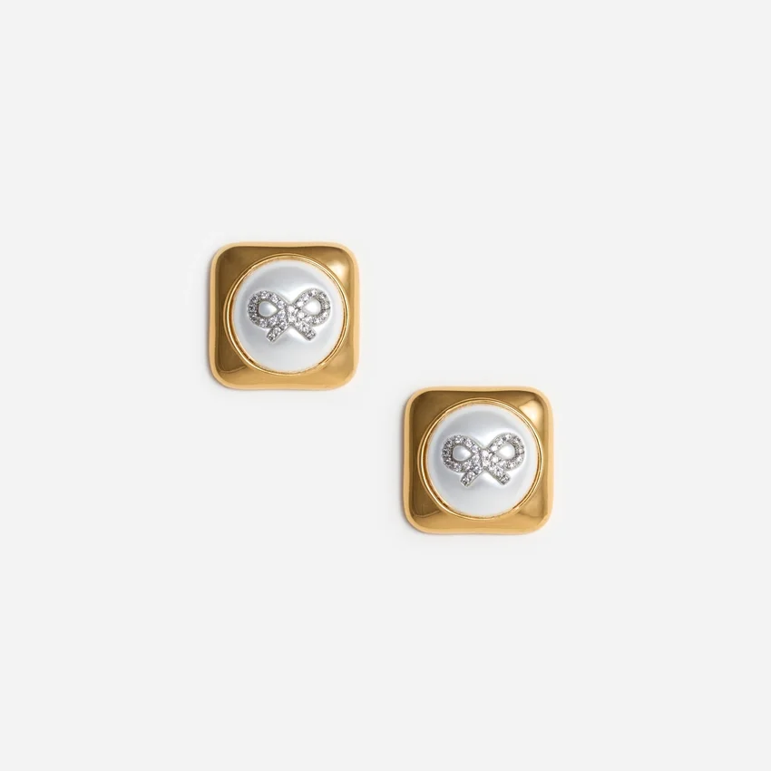 Bow Pearl Gold Square Earrings Bow Pearl Gold Square Earrings
