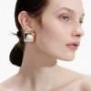 Bow Pearl Gold Square Earrings Bow Pearl Gold Square Earrings