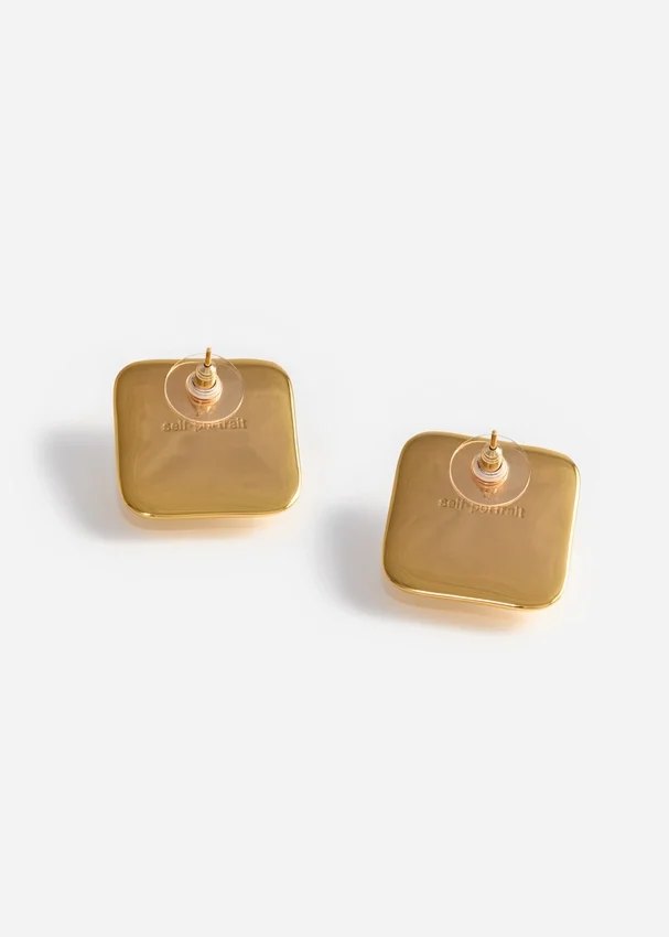Bow Pearl Gold Square Earrings Bow Pearl Gold Square Earrings