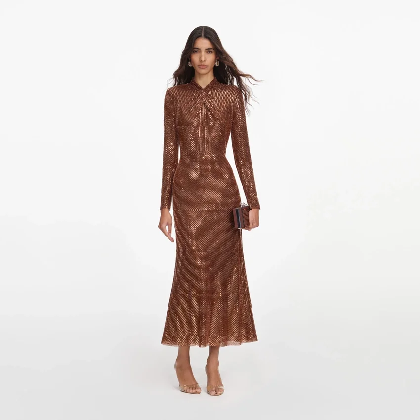 Bronze Rhinestone Midi Dress Bronze Rhinestone Midi Dress