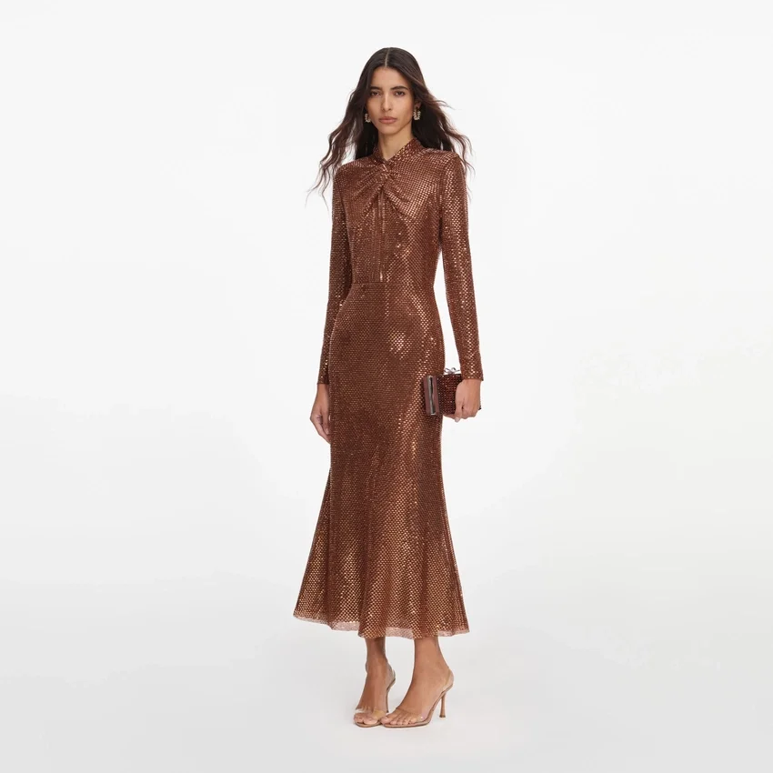 Bronze Rhinestone Midi Dress Bronze Rhinestone Midi Dress