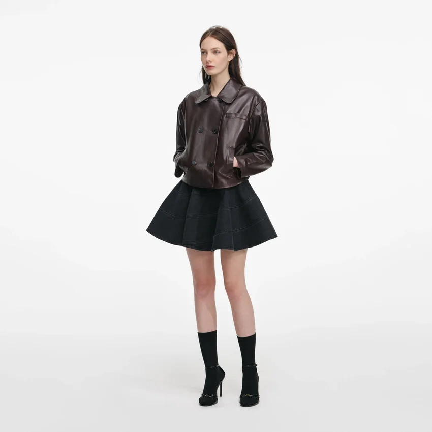 Brown Cropped Leather Jacket Brown Cropped Leather Jacket