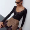 Brown Crystal Chainmail Mini Skirt Brown Crystal Chainmail Mini Skirt