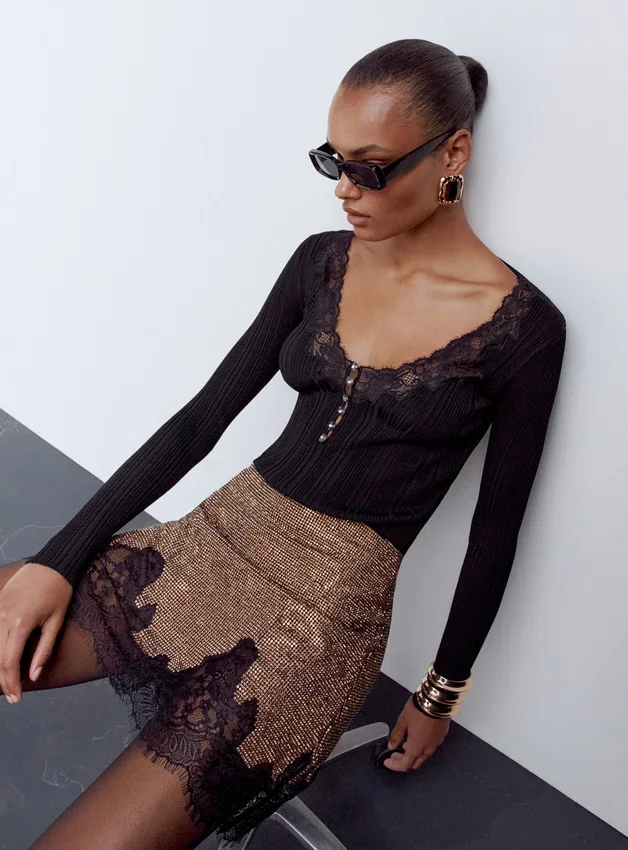 Brown Crystal Chainmail Mini Skirt Brown Crystal Chainmail Mini Skirt