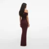 Brown Draped Knit Midi Dress