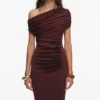 Brown Draped Knit Midi Dress