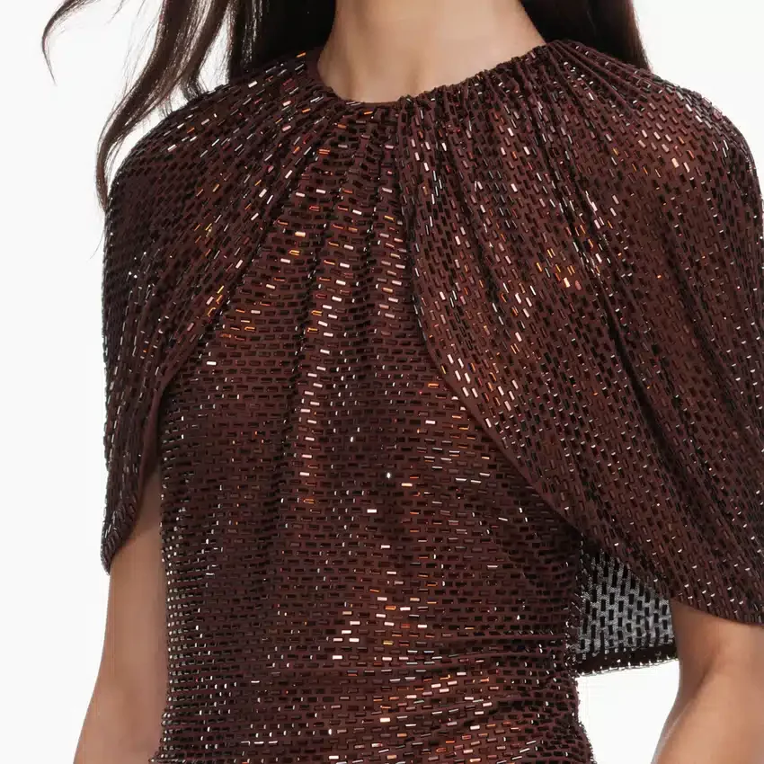 Brown Rhinestone Cape Sleeve Top Brown Rhinestone Cape Sleeve Top