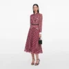 Burgundy Check Chiffon Midi Dress