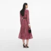 Burgundy Check Chiffon Midi Dress