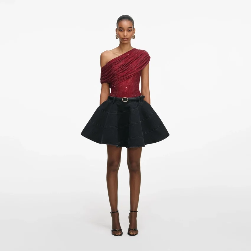 Black Flared Denim Mini Skirt Black Flared Denim Mini Skirt
