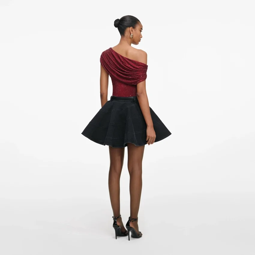 Black Flared Denim Mini Skirt Black Flared Denim Mini Skirt