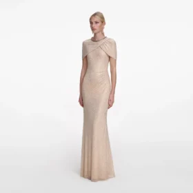 Champagne Rhinestone Maxi Dress