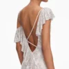 Champagne Rhinestone Ruffle Draped Maxi Dress