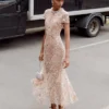 Champagne Sequin Embroidered Midi Dress