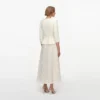 Cream 3D Flower Polka Dot Chiffon Midi Dress