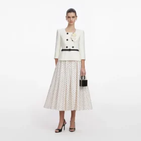 Cream 3D Flower Polka Dot Midi Dress