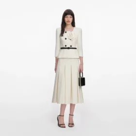 Cream 3D Flower Tailored Midi Dress