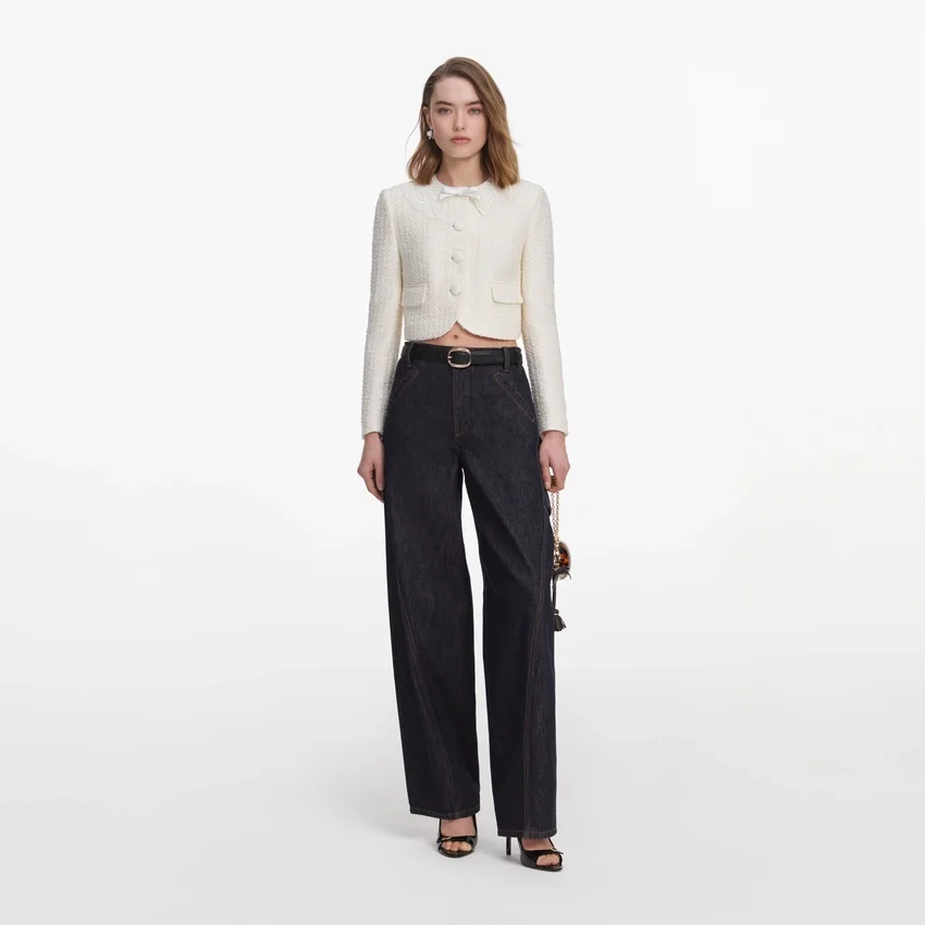 Cream Boucle Lace Collar Jacket Cream Boucle Lace Collar Jacket